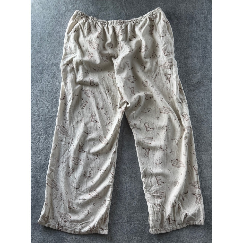 Cali 1850 Western Print Pajama Pants Cream Linen Blend Wide Leg XL Womens - Picture 2 of 8